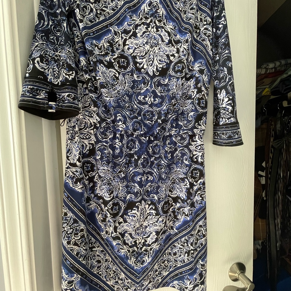 White House Black Market Blue Sheath Dress with Bell Sleeves
